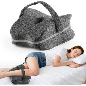 Ergonomic Leg Pillow Knee Support for Side Sleepers with Strap Gray